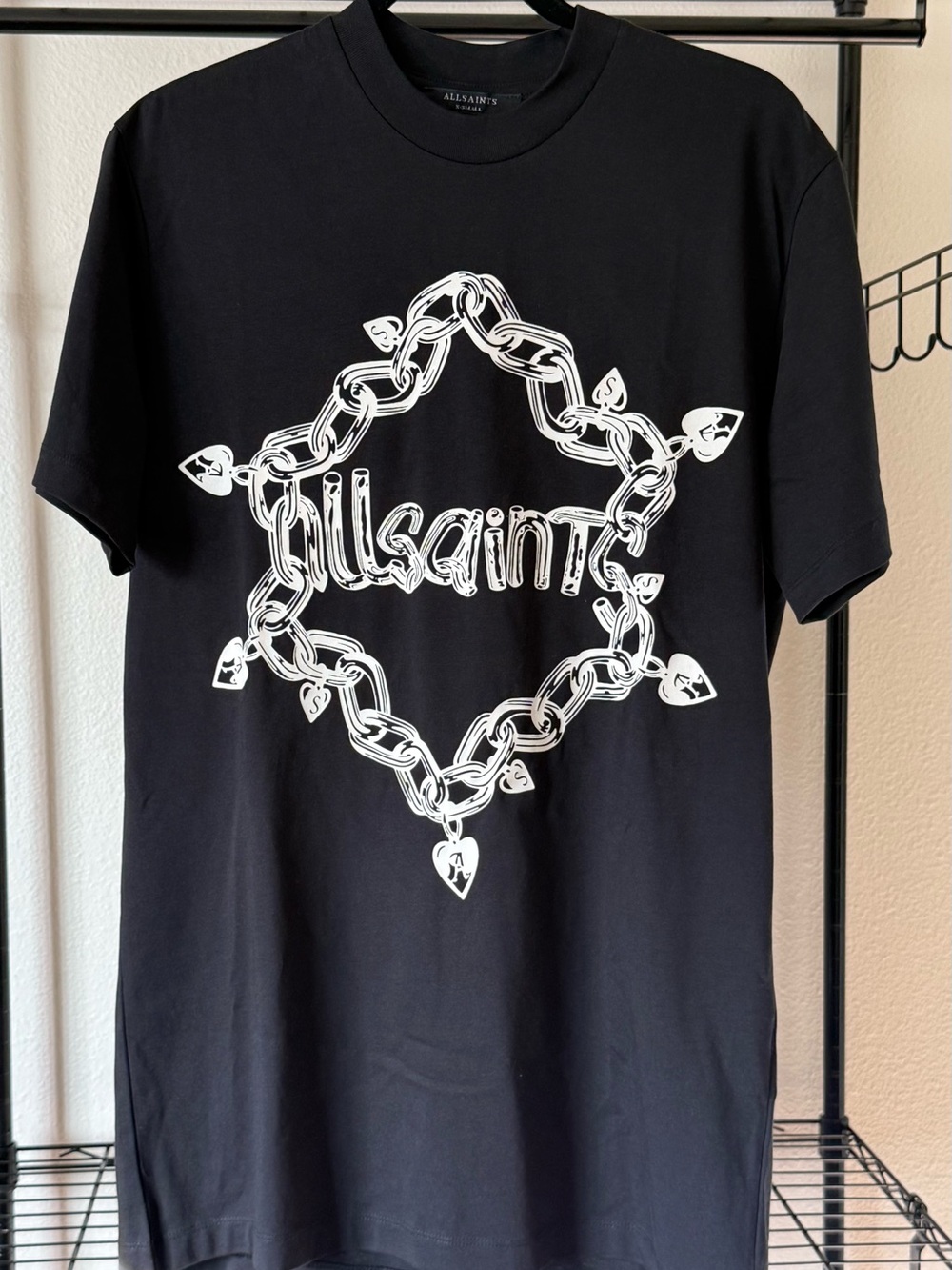 AllSaints Black Tee Dress with White Chain-Star Graphic